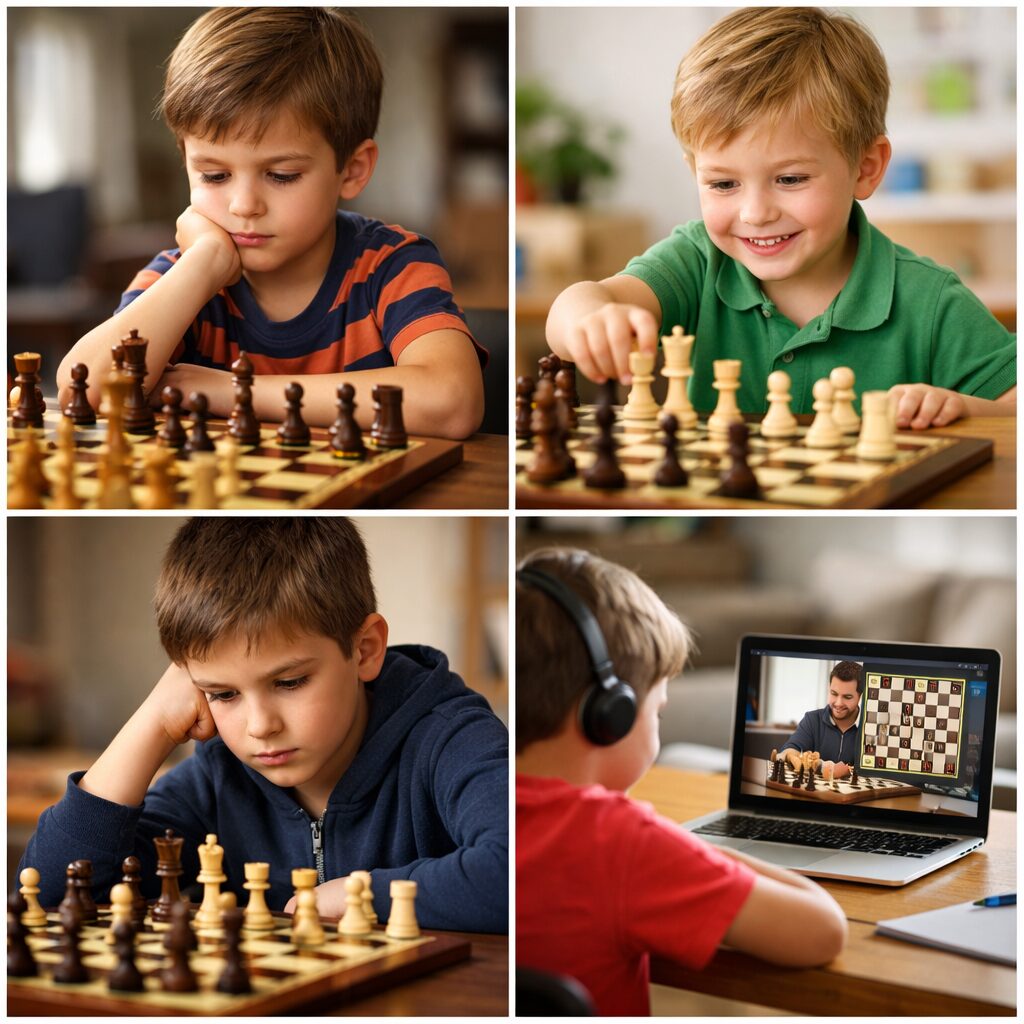 child learning chess with coach showing early chess training benefits